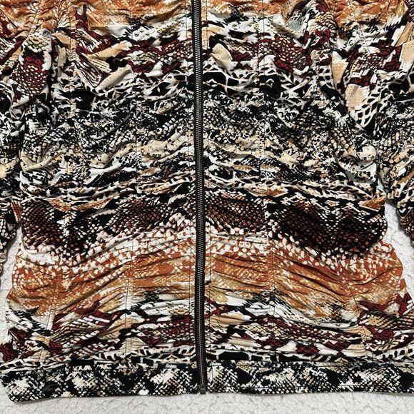 Chico's Size 2 Women's Large Animal Snakeskin Ruched Full Zip Sweatshirt Jacket - Picture 4 of 12